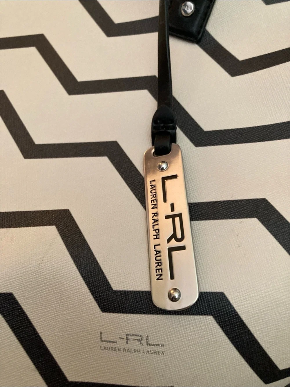 Lauren Ralph Lauren Black and Cream Chevron Tote
